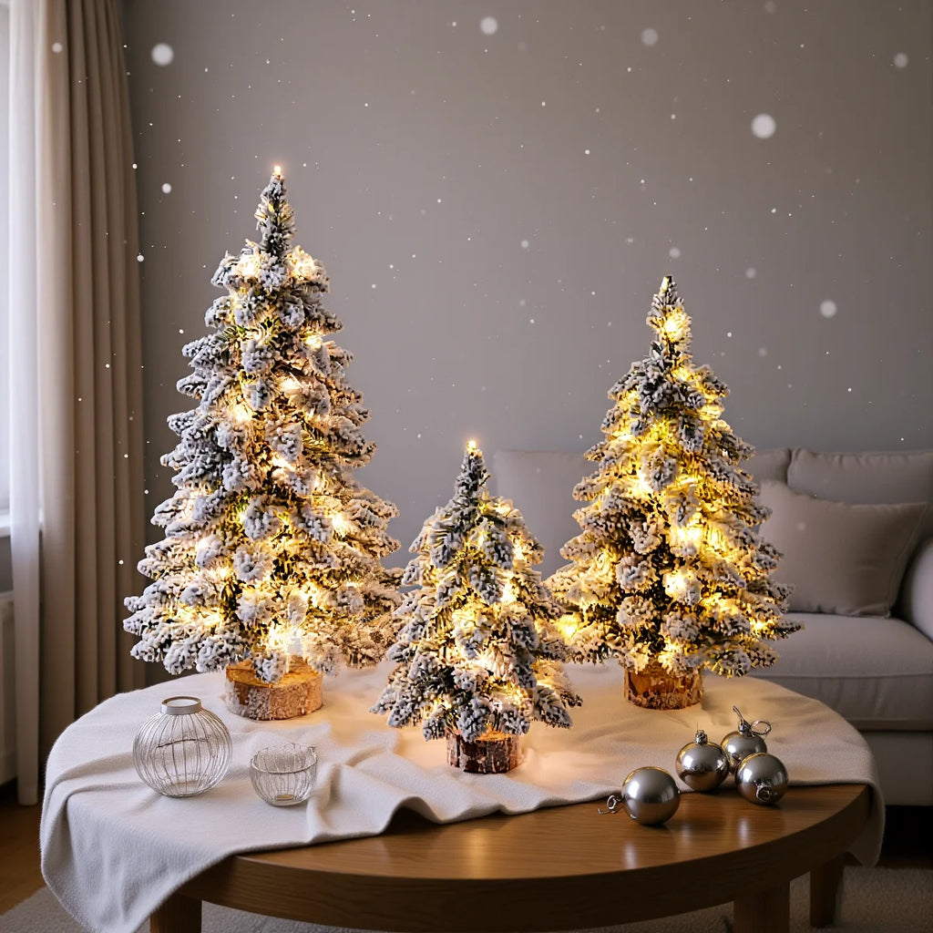 45/60cm Christmas Tree Nordic Snowflake Tree Ornament Exquisite Flocking Luminous Tree Navidad New Year Party Decoration Props