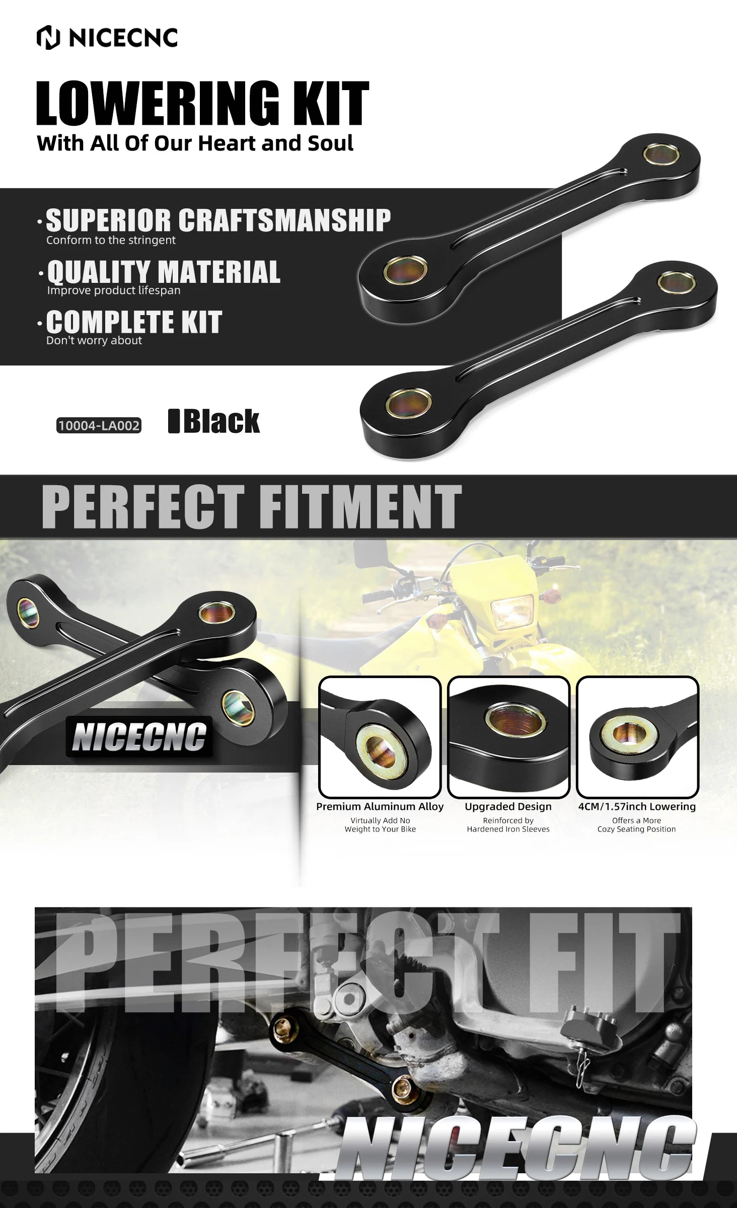 NICECNC For Kawasaki KLX400 KLX 400 2000-2019 For Suzuki DRZ400 DRZ400E DRZ400S DRZ400SM DR-Z 2000-2024 Lowering Links Kit