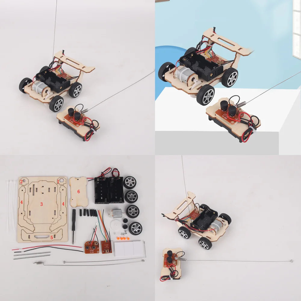 DIY Wooden Remote Control Car Model Assembly RC Toys Science Experiment Kits Exercise Thinking STEM Educational Toy Gift for Kid