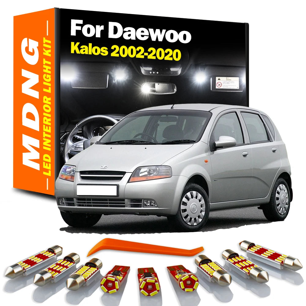 For Daewoo Kalos 2002-2015 2016 2017 2018 2019 2020 Car Bulbs LED Interior Dome Reading Map Trunk Light Kit Number Plate Lamp
