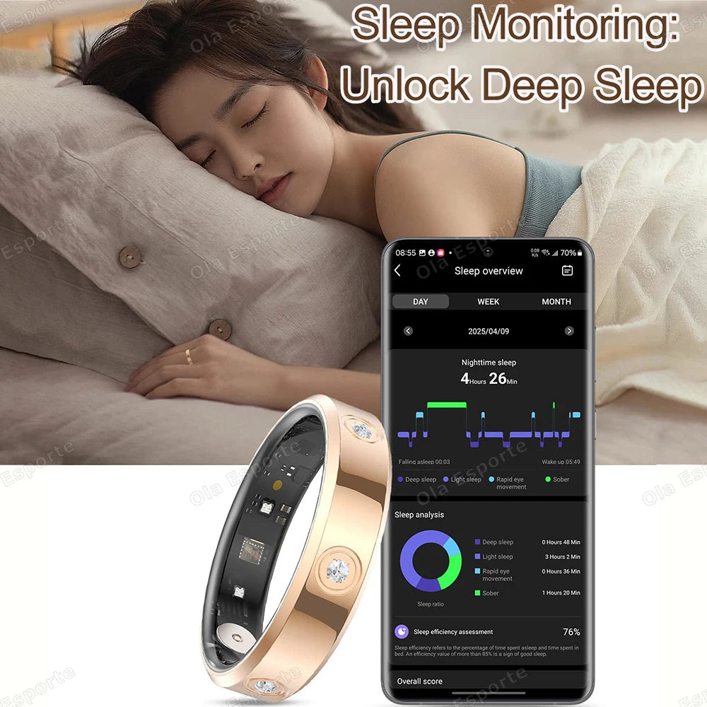 2025 Smart Ring Women Men Super narrow 6.3mm Heart Rate Health Stress measurement Monitor IP68 Waterproof Fashion Sports Rings