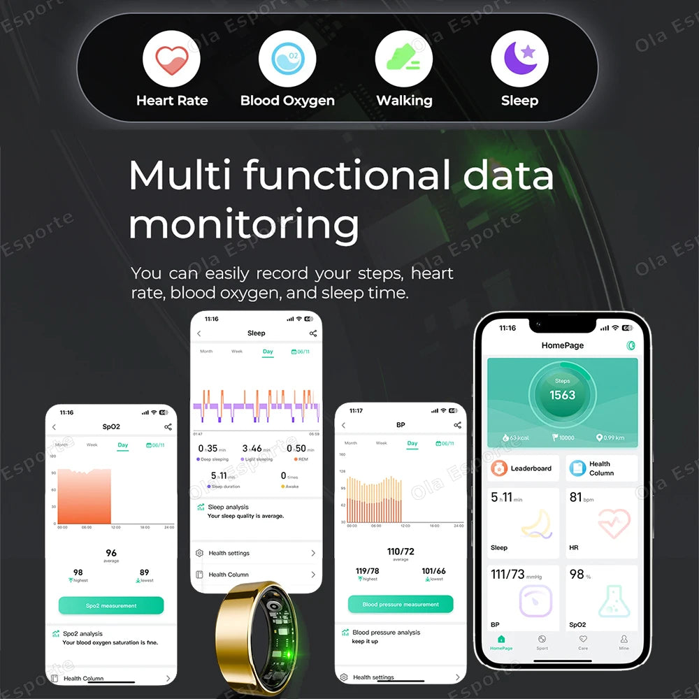 2025 New For Xiaomi Smart Ring Men Women, Heart Rate and Blood Oxygen Monitor Smartring IP68 & 5ATM Waterproof, Multi-sport Mode
