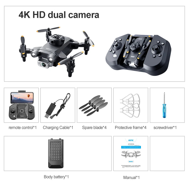 Mini V30 WiFi FPV Drone With 4K HD Dual Camera Obstacle Avoidance Drones Foldable RC Quadcopter Gift for Adults Kid Black Grey