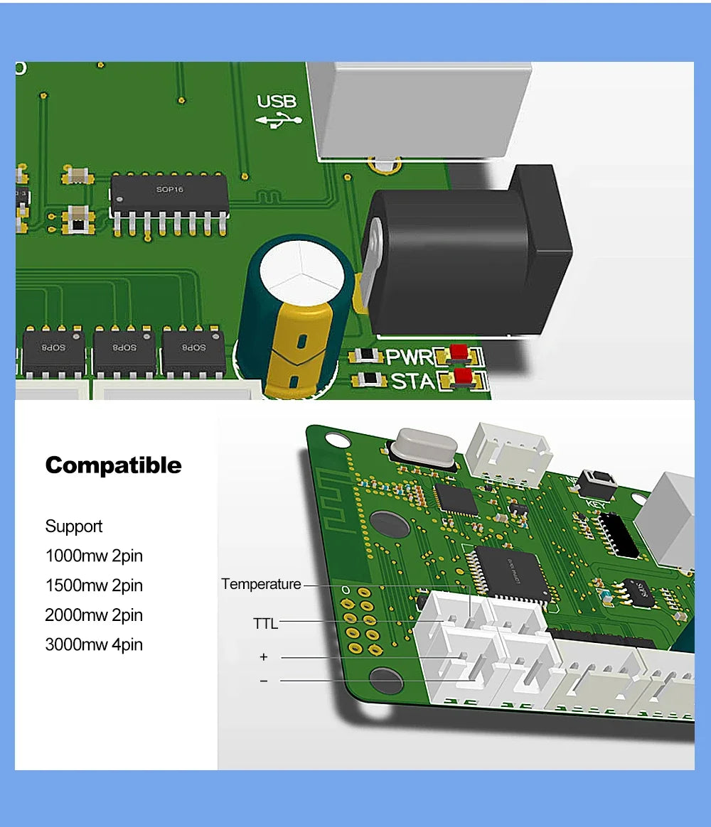 Portable Mini Laser Engraving Machine DIY CNC 405nm Laser 1000/1500/2000mW Adjustable Focus Suitable for Leather and Wood