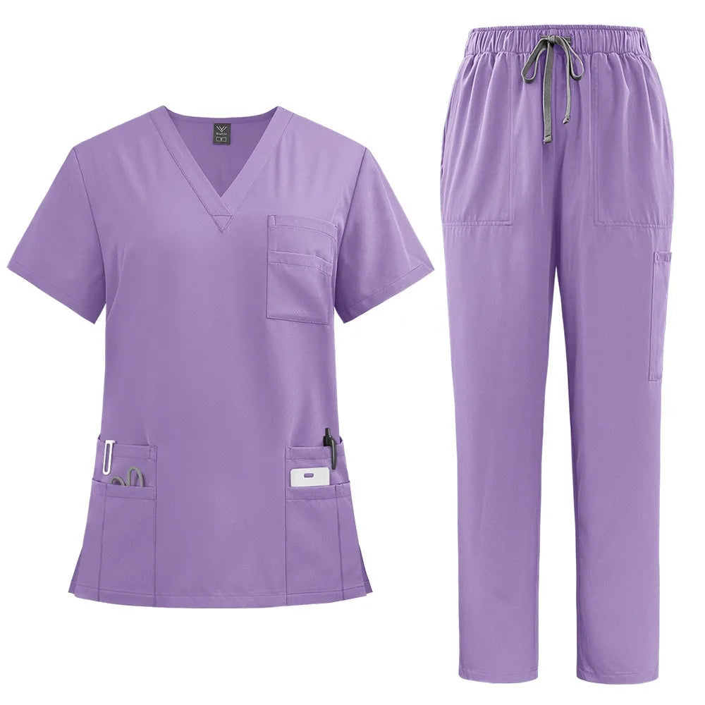 Soft Pink Clinical Uniform with Pockets Scrub Top & Pants Woman Pharmacy Workwear Work Clothes Healthcare Scrubs Sets Veterinary
