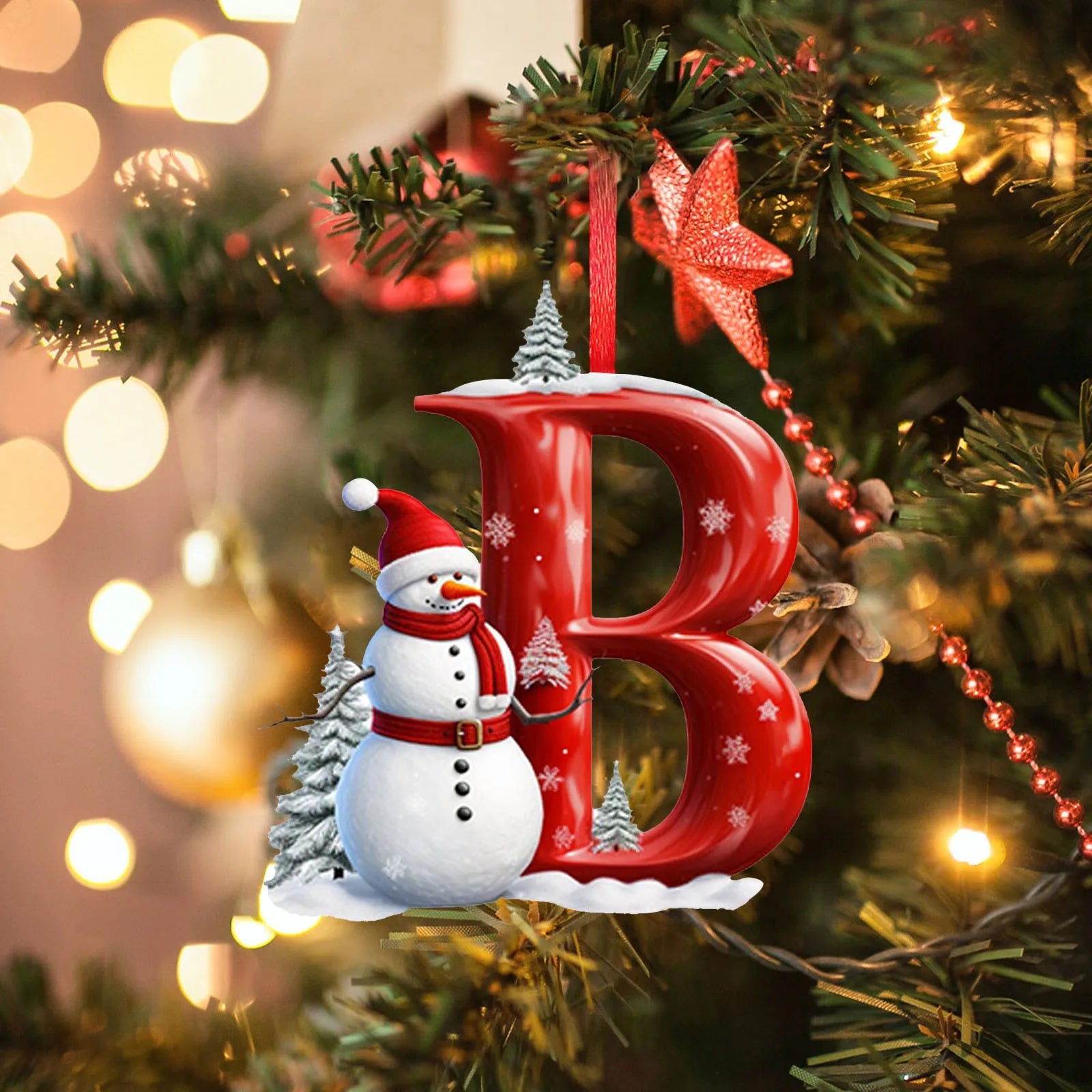 New Christmas Tree Decoration 2D Letter Pendant Acrylic 26 Letter Pendant Hanging Christmas Tree Ornament Accessories navidad