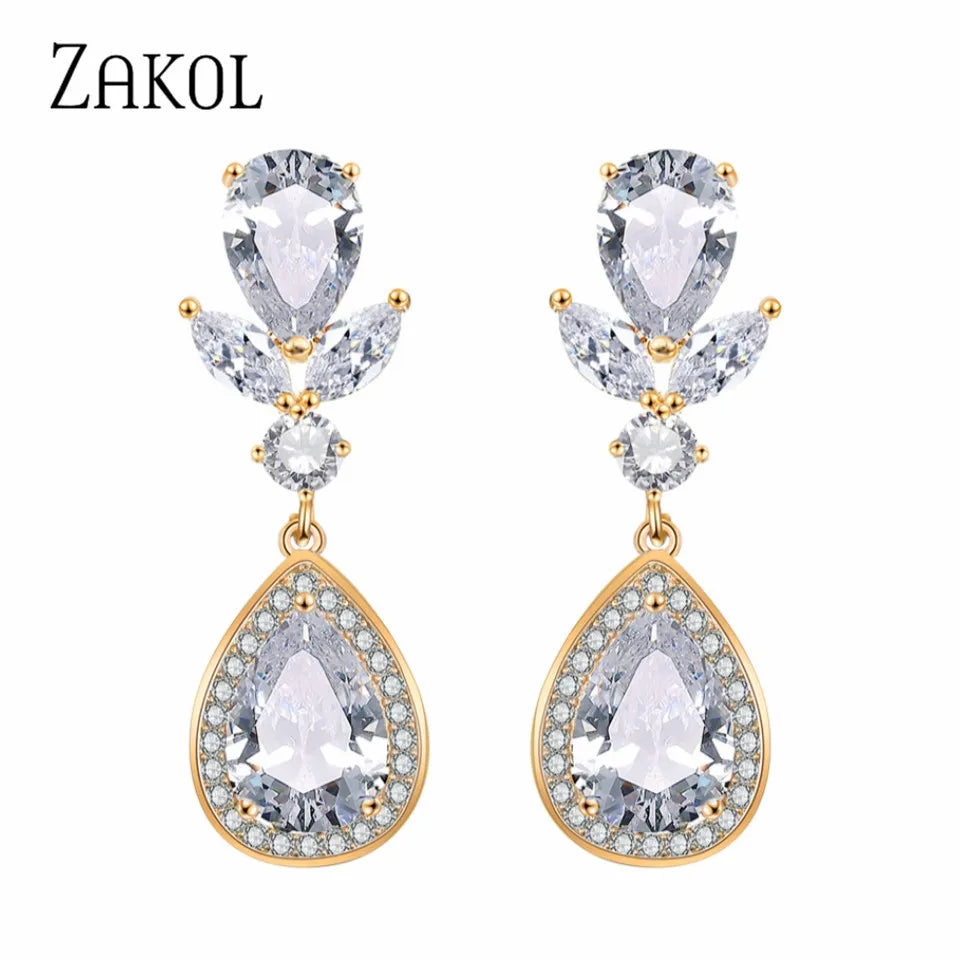 ZAKOL Stylish Geometric Drop Cubic Zirconia Earrings Women Elegant Bridal Wedding Party Jewelry Accessories Wholesale EP2242