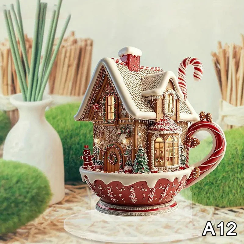 2D Flat Acrylic Christmas Desk Decor With Base Snowman House Rotating Carousel Reindeer Christmas Series Home Office Navidad