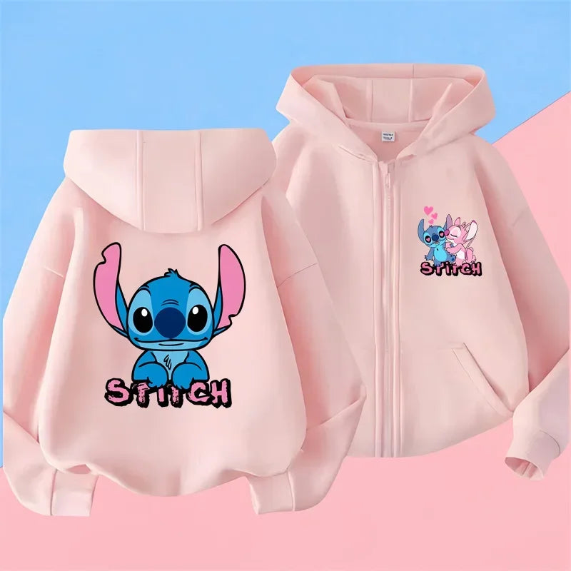 Kawaii Lilo Stitch Zipper Hoodie Kid Clothes Girls Clothing Fashion Baby Boys Clothes Autumn Warm Stitch Sweatshirt Children Top