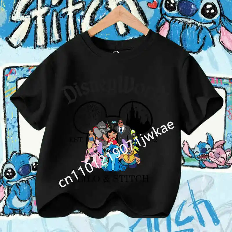 Kawaii Lilo & Stitch Tshirt for Kids Anime Summer Fashion Multiple Children's Cartoon Boy Girls T-shirts Unisex Short Sleeve