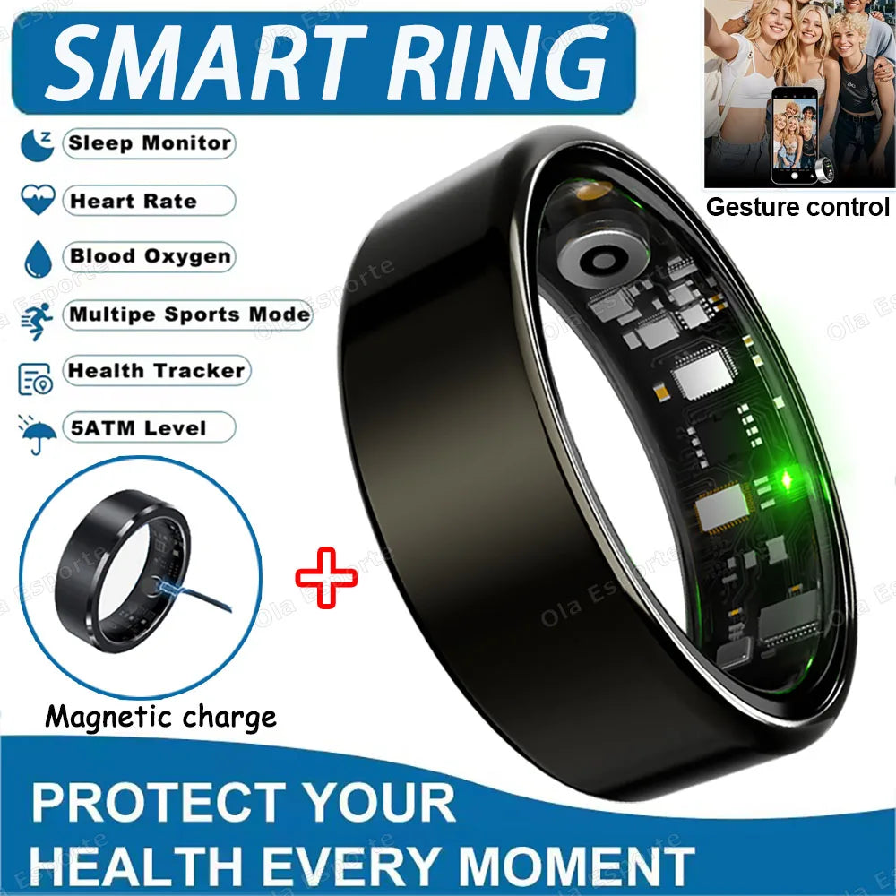 2025 New Smart Ring Heart Rate Blood Pressure Sleep Monitoring Motion Tracking IP68 Waterproof Men Women Smart Ring Holiday Gift