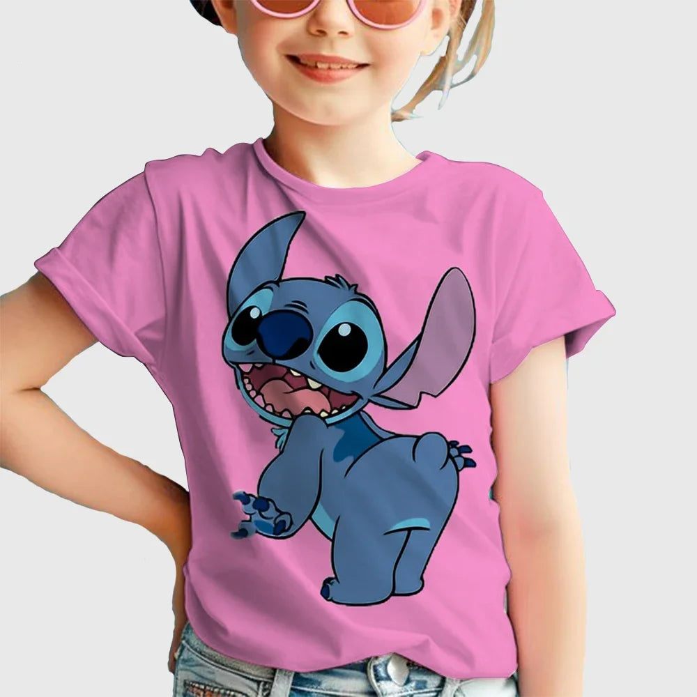 Kawaii Lilo Stitch Cartoon T Shirt Children Kids Stitch Cute Manga T-shirt Y2k Graphic Tshirt Top Tees Stich Boys Clothes Girls